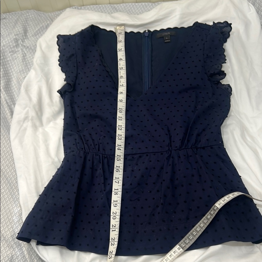J. Crew Navy Blue Swiss dot blouse back zip flutter cap sleeve size 2 (3x $15) - Picture 7 of 15